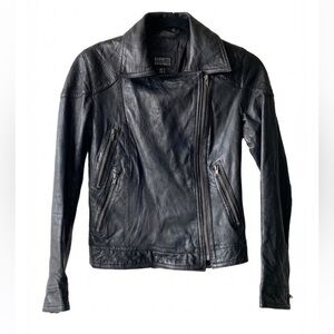 Barney’s Originals Black Real Leather Biker Jacket Quilted Moto Zip UK 8 US 4 Sm